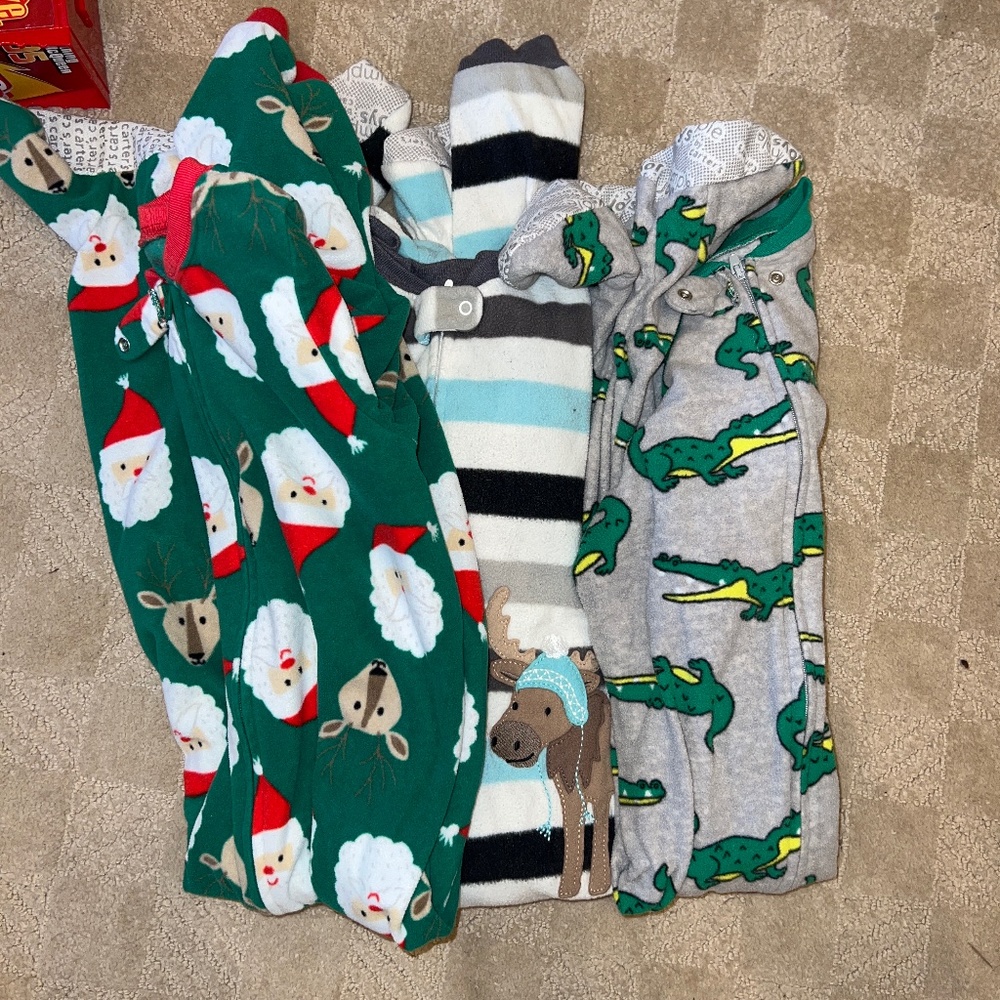 Carters 4T fleece footie pajamas x3